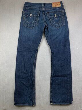True Religion Mens Pants 31 Blue Jeans Ricky Straight Leg Flap Pockets USA 31x34